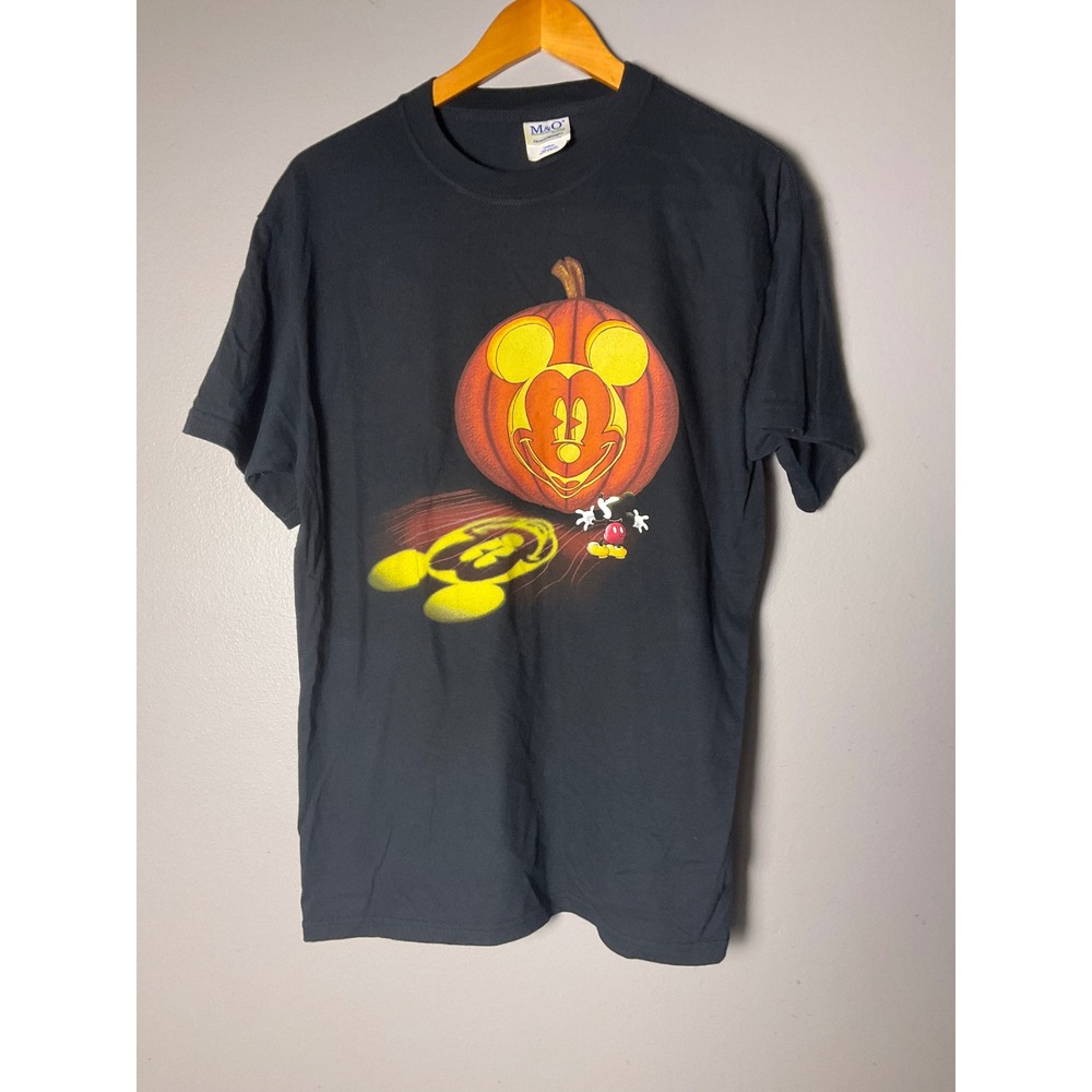 Vintage Disney Mickey Mouse Halloween Pumpkin T-Shirt Black M&O Knits Medium